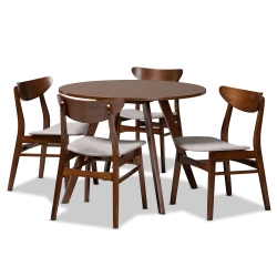 Baxton Studio Philip Mid-Century Modern Transitional Light Grey Fabric Upholstered and Walnut Brown Finished Wood 5-Piece Dining Set